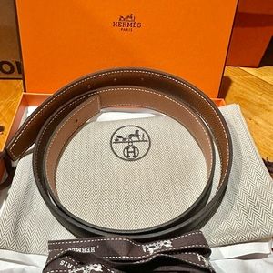 ❌Sold❌ NEW Hermes 24mm Belt Strap in Epsom Calfskin Leather Noir/Gold Size 80